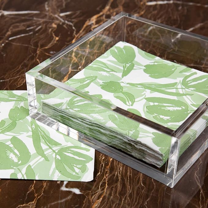 CY craft Acrylic Lunch Napkin Holder,Table Top Decorative Napkin Tray for Dining Table and Kitchen,Clear Luncheon Napkin Holder Tissue Dispenser, Horizontal Display,7.1 x 7.1 x 2.6 inches