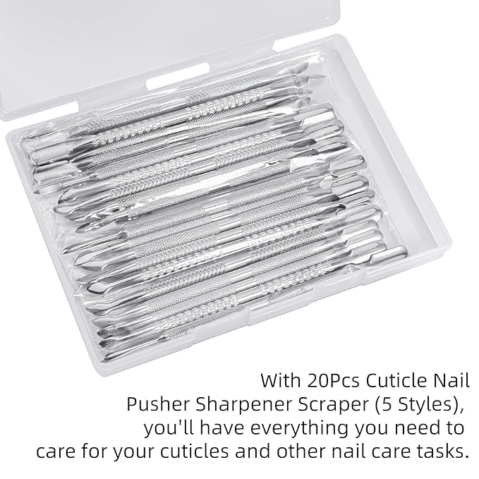 20 Pcs Cuticle Pusher Tools, Professional Dual Sided Stainless Steel Cuticle Trimmer & Remover for Toenails and Fingernails, Manicure Pedicure Tool for Gel Polish Removal