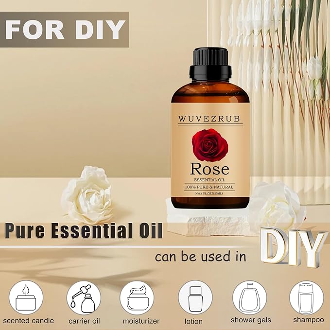 Rose Essential Oil, 120ML Pure and Natural for Aromatherapy Diffuser - 4 Fl Oz