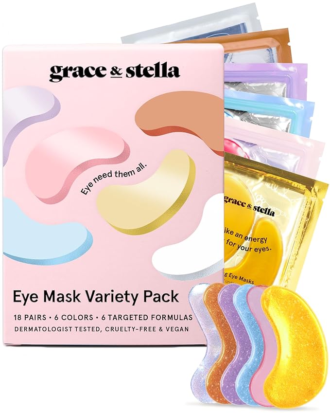 grace & stella Under Eye Mask Variety Pack - 18 Pairs of Under Eye Patches for Dark Circles - With 6 Colors (3 Pairs/Color) - Mothers Day Gifts for Mom - Gel Masks Puffy Eyes for Women, Vegan