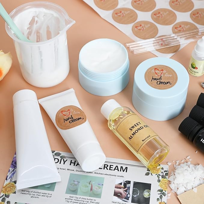 DIY Hand Cream Making Kit, JCOOS Handcream For Dry Hands, hand Lotion with Shea Butter, Almond Oil, Essential Oils Natural Whipped Shea Butter Body Butter Making Kit Valentine's Day gift for Women