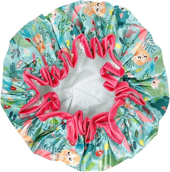 allydrew Reusable Women's Waterproof Shower Caps for Long Hair, Mermaids