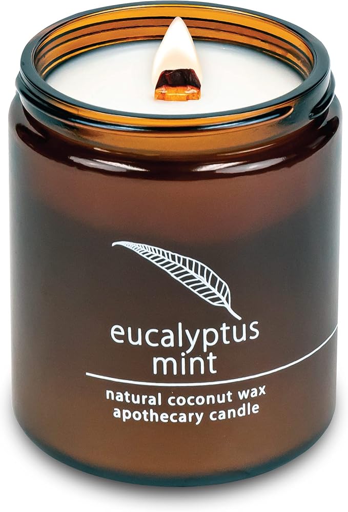 Hemlock Park Eucalyptus Mint Apothecary Hand-Poured Scented Candle | Crackling Wood Wick, Botanical Fragrance & Coconut Wax | Up to 60 Hour Burn Time | 8 oz