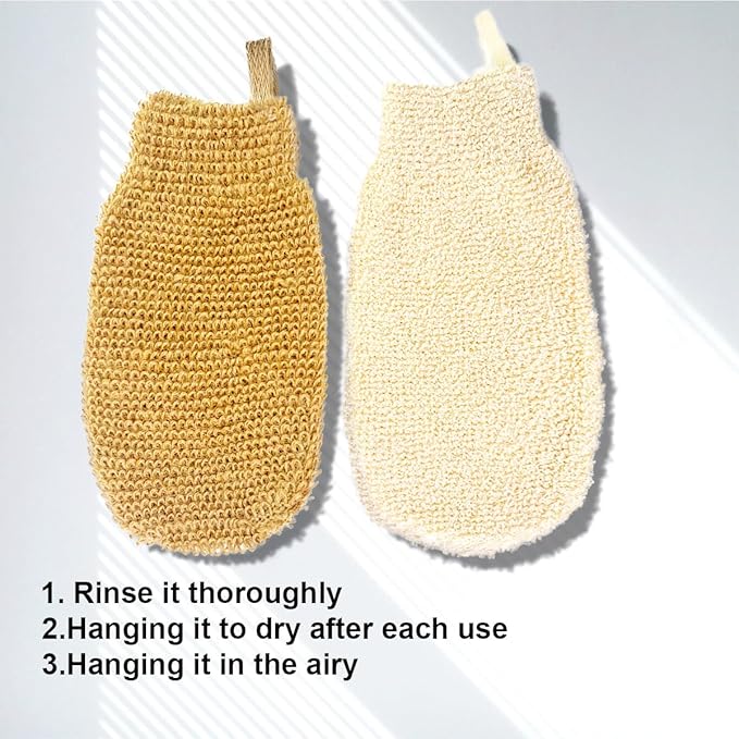 Bath Gloves for Shower - Bath Mitts Washcloths - Bath Gloves Exfoliating for Women and Men - Body Scrubbers for Use in Shower - Ramie and Jute Fiber - 2 Pack