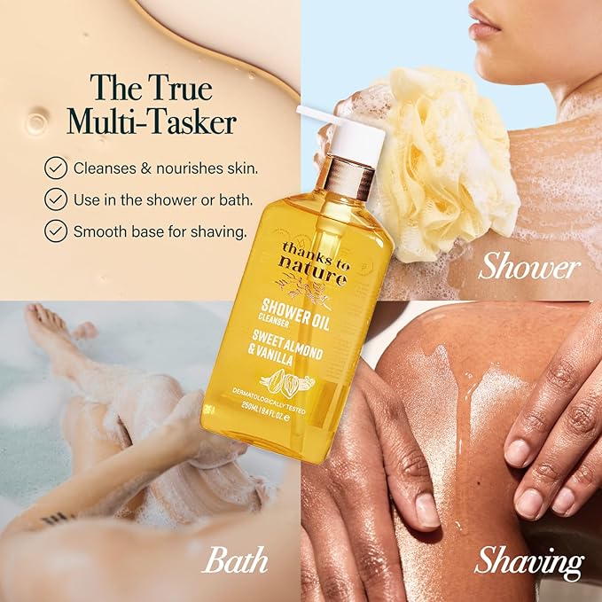 Shower Oil for Women with Sweet Almond and Vanilla, Luxe Oil Body Wash That Softens Skin, Cleansing Oil for Normal to Dry Skin, 8.45 fl oz