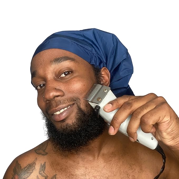 TTAT Shower Cap Extra Large for Men & Women With Braids, Dreadlocks, Locs, Afro, Coily, and Long Hair, Waterproof, Washable, Reusable & Adjustable, Great for Home, Spa, Conditioning, Self Care (Blue)