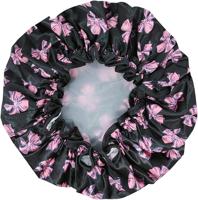 allydrew Reusable Women's Waterproof Shower Caps for Long Hair, Pink Bows