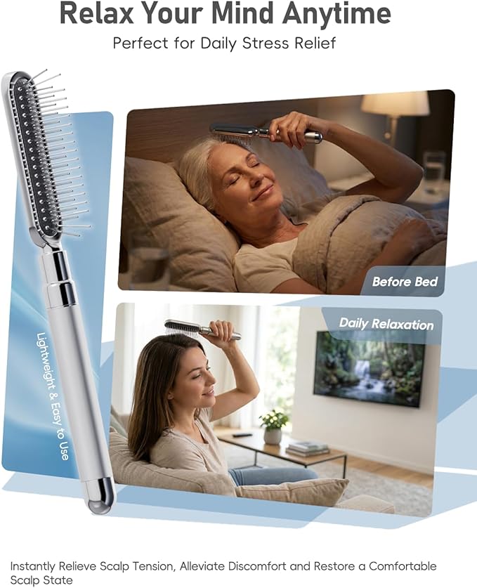 Electric Scalp Massager – Deep Relaxation Vibrating Head Massager, Stress Relief & Scalp Care, Gentle Metal Tips, Cordless Hair Brush for Men & Women