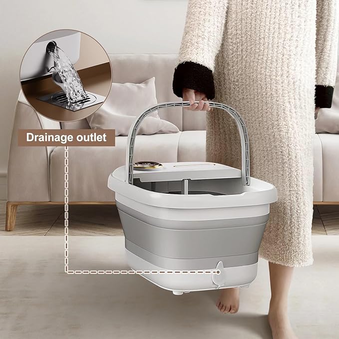 KASJ Collapsible Foot Spa with Electric Rotary and Hydro-Jet Massage, Foot Bath with Heat, 24 Shiatsu Nodes (16 Rotating and 8 Pressing), Bubble, Temp Control, Pedicure Foot Spa Tub for Stress Relief