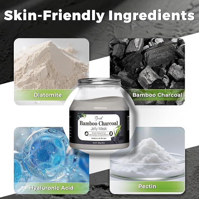 Pjordo Powder Jelly Mask for Facials Professional, Peel Off Facial Mask for Hydrating & Moisturizing, Hydrojelly Mask for Women Men Skin Care, Home DIY Spa Use for All Skin with Bamboo Charcoal