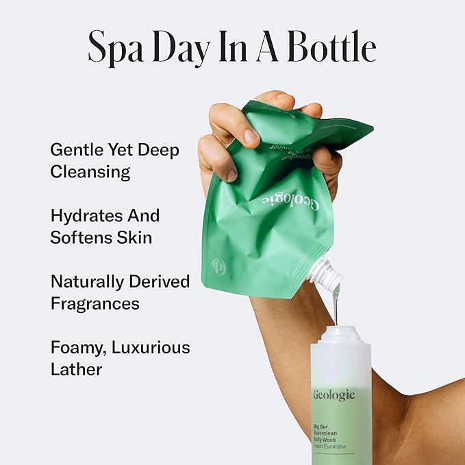 Geologie Big Sur Superclean Body Wash Refill Pack | Fresh Eucalyptus Natural Scent Shower Gel For Men & Women | Eco-Friendly 16 fl oz Refill Pouch 84% Less Plastic