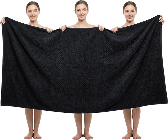 REDKISS Pack of 1 Jumbo Bath Sheet, 40 x 80 Inches Microfiber Oversized Bath Towel for Bathroom, Extra Large & Lightweight, Quick-Dry, Super Soft & Highly Absorbent, Perfect to Wrap Yourself In, Black
