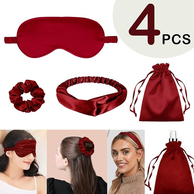 4Pcs Silk Sleep Masks Satin Eye Mask Silky Eyes Cover Blindfold Eyeshade Headband Scrunchies Pouch Bags Bridesmaid Gifts