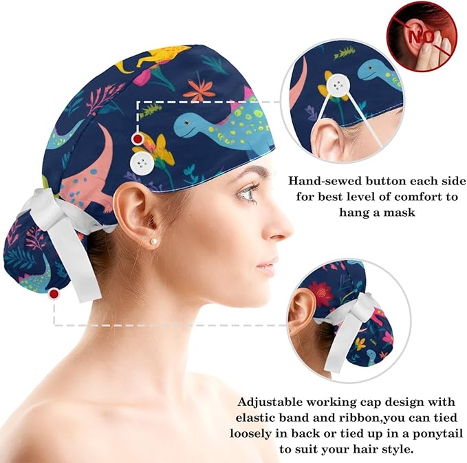 Scrub Cap with Hair Scrunchy, Ponytail Holder Surgical Cap