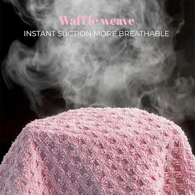 MaopaoBeauty Microfiber Hair Towel - Waffle Drying Hair Wrap (2 Packs, 10.6x27.5inch, Pink)