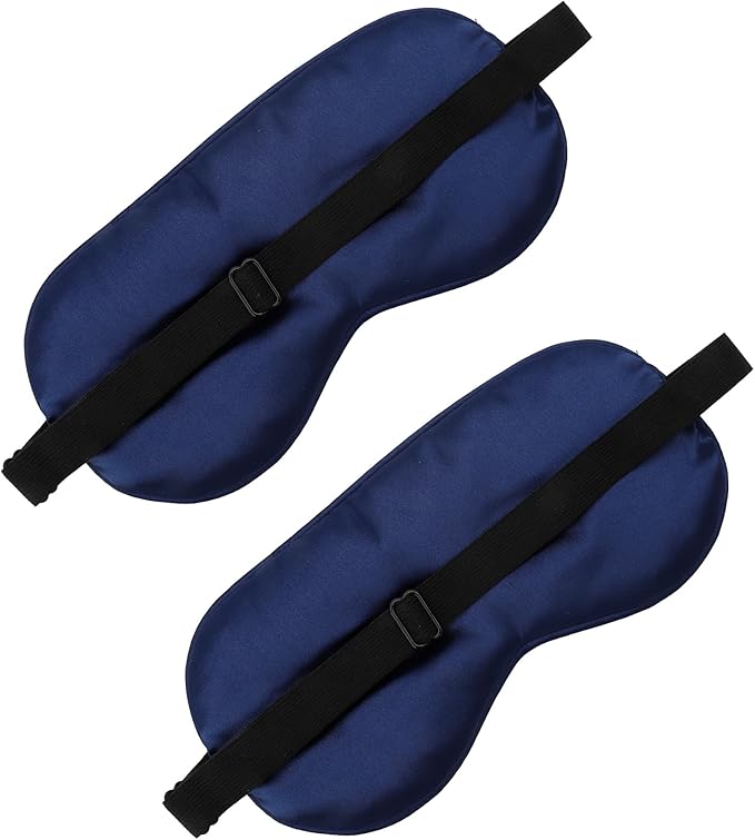 2 PCS Deep Blue Satin Sleep Masks, Adjustable Silk Eye Mask for Sleeping, Eye Sleep Shade Cover, Blind Folds Soft Breathable Blindfold for Play Party Games Airplane Travel Essentials Cover Gifts