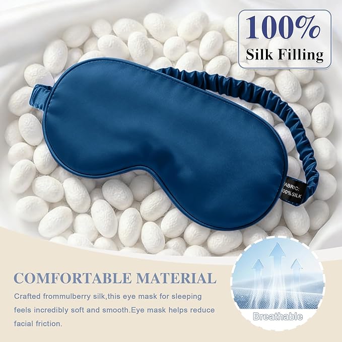 Silk Sleep Mask,Eye Mask for Sleep Women Men,Mulberry Sleeping Mask with Adjustable Strap,Blindfold Blackout Eye Mask for Travel and Full Night's Sleep,Nap