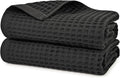 Jacquotha Waffle Bath Towels 2-Piece (Dark Grey) - Cotton, Soft, Quick Dry, 31” x 62” Large Bath Towel for Bathroom, Shower, Spa