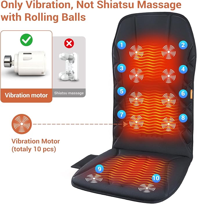 CARSHION Upgraded Length Back Massager with Heat,10 Vibration Massage Seat Cushion for Home,Heated Seat Cover Cushion for Pain Relief