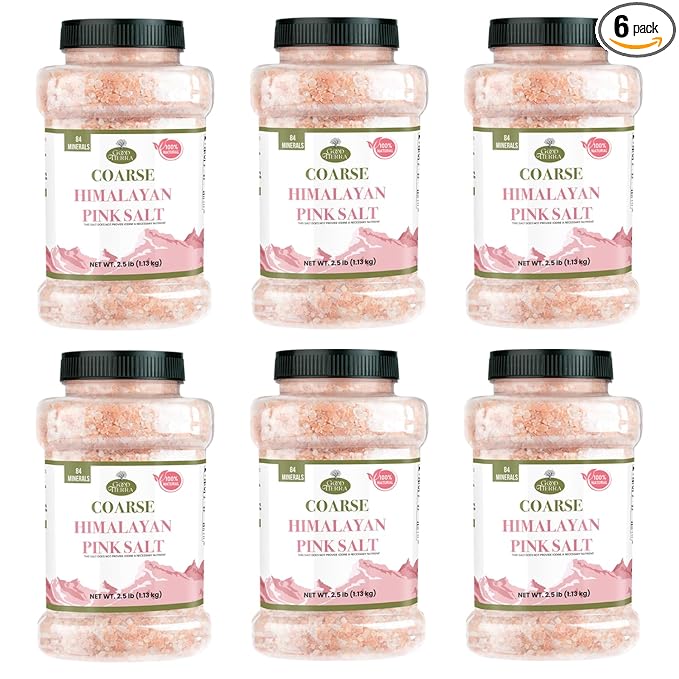 Good Tierra Himalayan Pink Salt in Jar - Coarse, 2.5 lb (6 Pack of Salt Bulk) - Ideal for Bath Salt, Table Salt Grinders, and Spice Jars