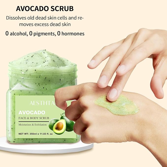 Avocado Body Scrub &Avocado Face & Body ScrubMoisturizing and Exfoliating Body, Face, Hand, Foot Scrub,Deep Cleansing 350ml