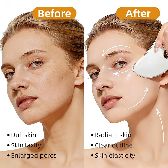 Stainless Steel Gua Sha & Lymphatic Contour Face Brush, Facial Brush for Jawline Shaper, Dry Brush For Face, Puffiness Reduction, Guasha tool for face