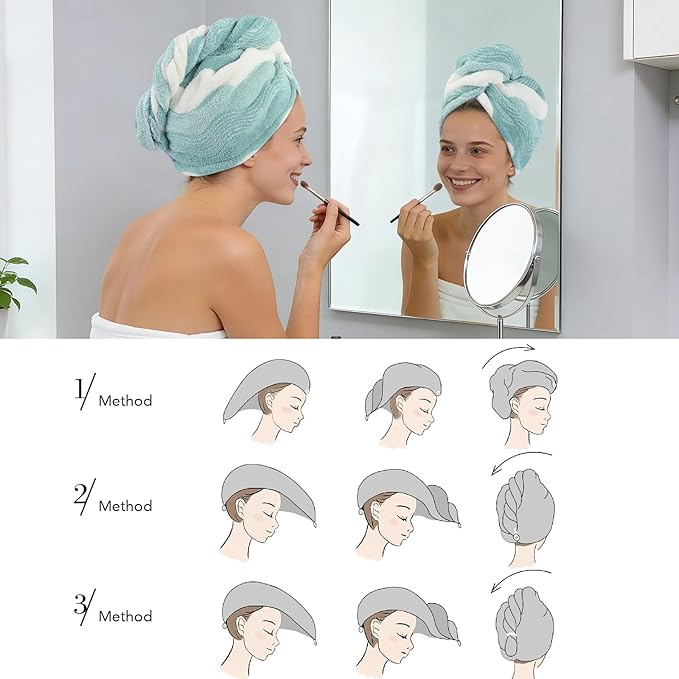 SINLAND Microfiber Hair Drying Cap Hair Towel Turban Twist for Women Fast Drying Towels Head Turban Absorbent Soft Lightweight Black 3 Pack