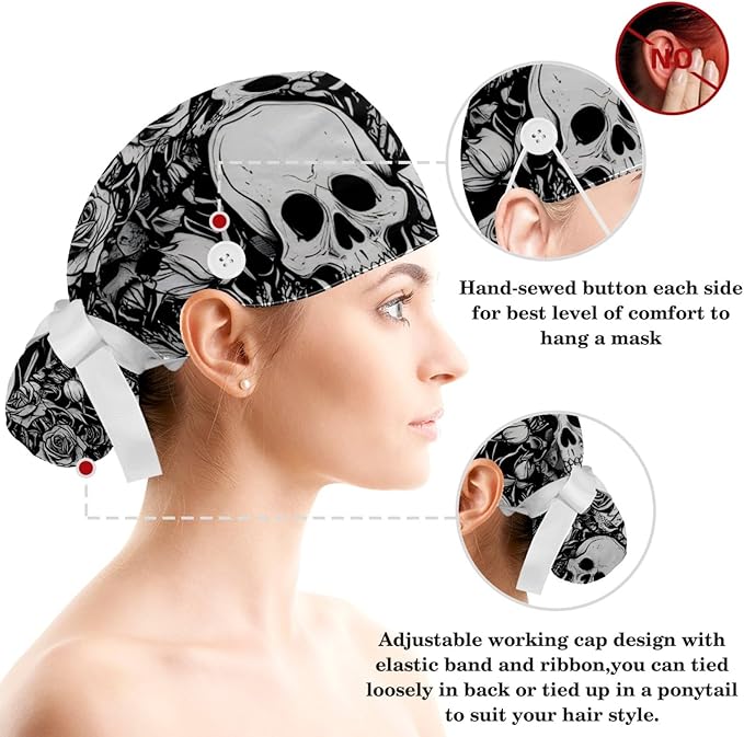 Scrub Cap with Hair Scrunchy, Ponytail Holder Surgical Cap
