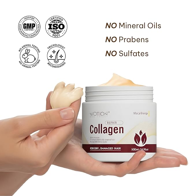WOTION Deep Repair Conditioning Argan Oil Collagen Hair Mask | For Dry Damaged Hair, All Hair Types, 16.90 oz 500ml, Hair Treatment, Maca Essence, Collagen Mask