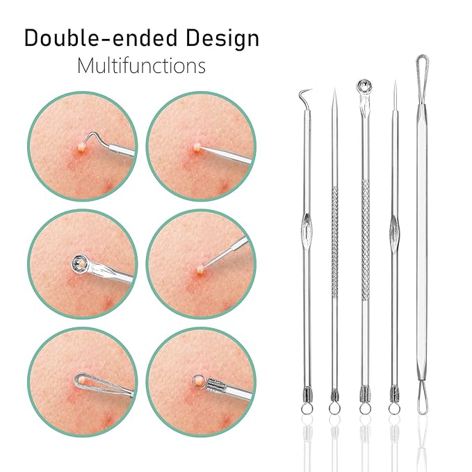 Pinkiou Blackhead Remover Comedone Pimple Popper Tool Acne Extractor Blemish Remover Ingrown Hair Tweezers Removal Kit Whitehead Remover Zit Treatment Skincare Tools for Face Nose,8 PCS