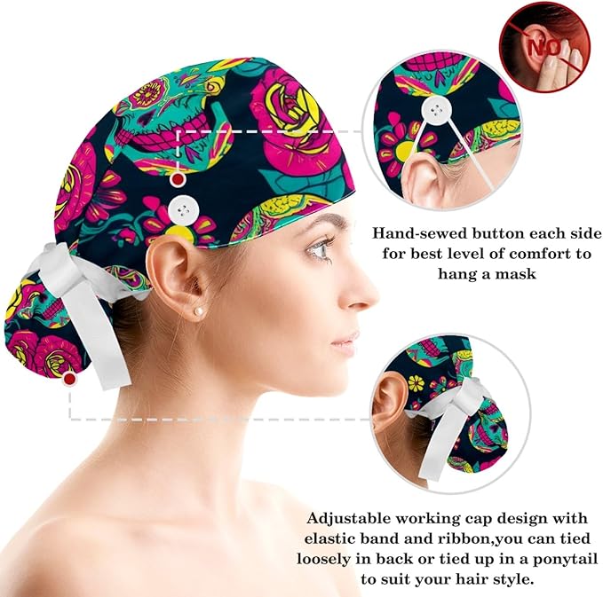 Scrub Cap with Hair Scrunchy, Ponytail Holder Surgical Cap