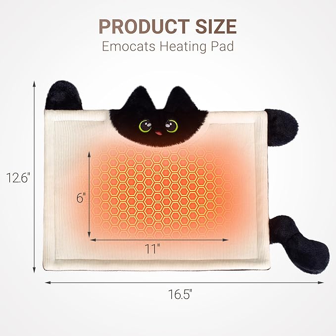 Cute Cat Shape Heating Pad for Period Cramps & Menstrual Pain Relief, 5V 2A USB Fast Heating with 4 Heat Settings & Auto-Off, Portable Electric Corduroy & Plush Warmer for Women & Teen Girls
