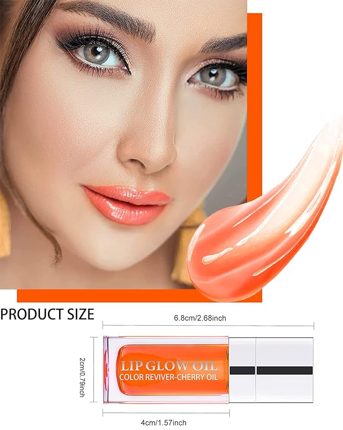 Hydrating Plumping Lip Glow Oil,Tinted Lip Gloss Lip Stain,Glow Reviver Lip Oil,Long Lasting Moisturizing Clear Lip Plumping Oil Tint for Lip Care and Dry Lips,Women's Day Makeup Gift for Women-004