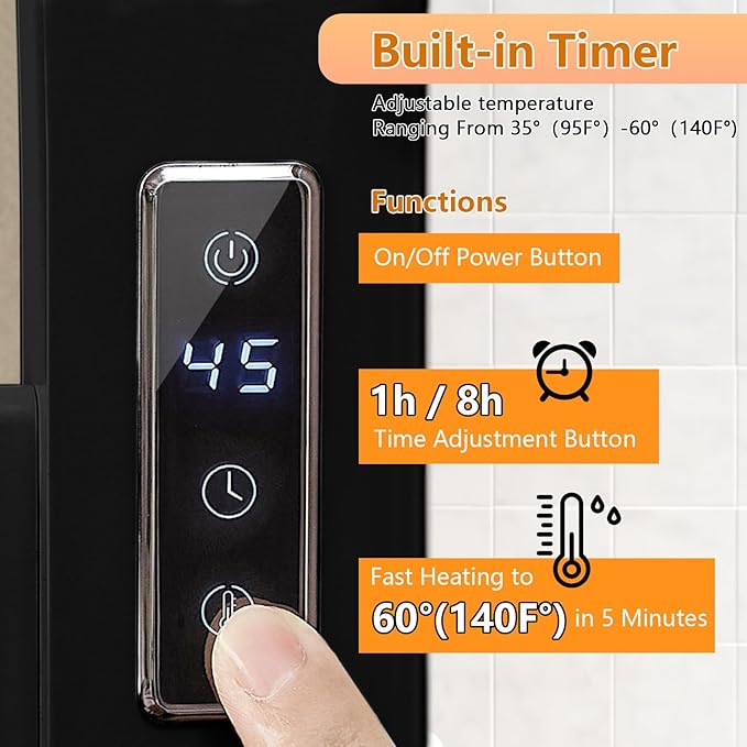 Verida Towel Warmer Rack, Heated Towel Rack for Bathroom, Wall-Mounted Plug (Not Hardwired), Aluminum Alloy, with Timer and Temperature Adjustment, Overheat Protection Function(Large Black)