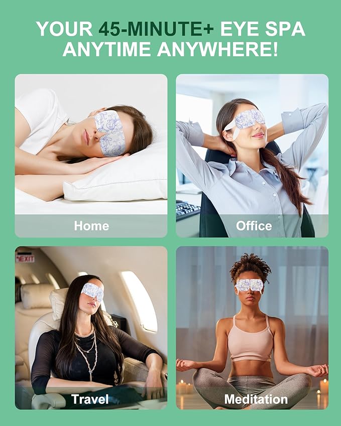 Heated Eye Mask Disposable 24 Pack, Large, 46+ Min Self Heating Steam Eye Mask for Dry Eyes Dark Circles Puffy for Sleep Travel Office, Warming Rest Eyes Mask Best Gifts for Women (Chamomile)