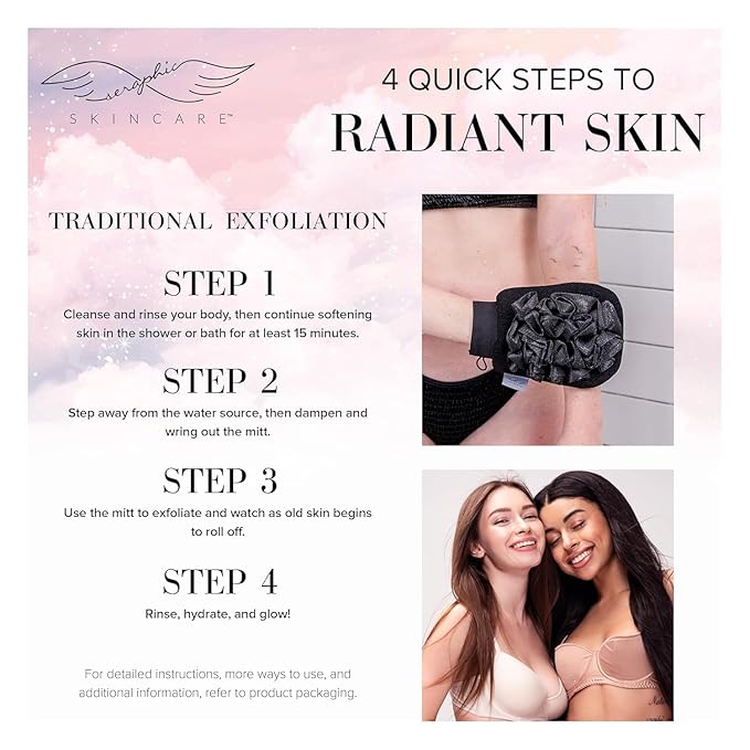 Seraphic Skincare Ultra-Luxe Exfoliating Mitt for Traditional Korean Exfoliation – Body Exfoliator with Mesh Shower Gloves for Gentle Cleansing, Viscose Fiber Loofah to Exfoliate and Rejuvenate Skin