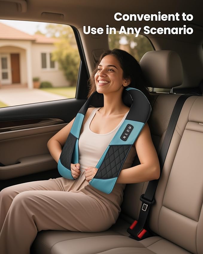 COMFIER Cordless Neck Massager with Heat, Deep Tissue Shiatsu Massage Pillow for Shoulder Back Pain Relief, 3D Kneading Portable Rechargeable Wireless Body Massager