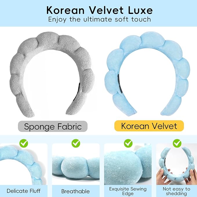 my novel things Spa Headband For Washing Face, Skincare headband and Wristband set With Hair Clips for Women Girls, Soft-Puffy Velvet Makeup Headbands Hair Band