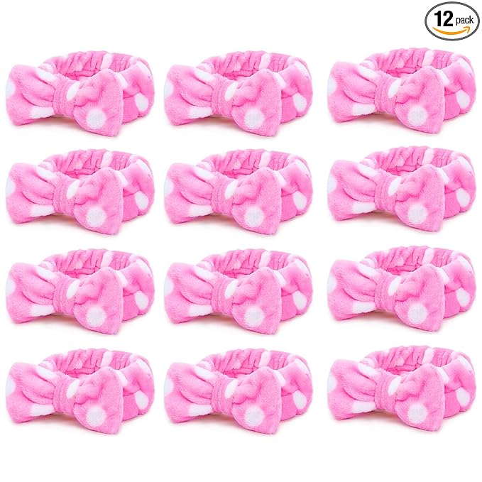 Casoty 12 Pcs Skincare Headbands, Spa Headband for Washing Face, Soft Coral Fleece Headbands for Makeup, Bow Hair Band, Make Up Accessoriesfor Face Washing Shower Skin Care Yoga