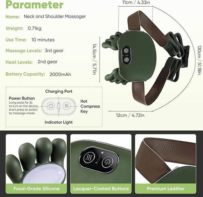 Shoulder and Neck Massager, Bionic Heated Massager, Neck Massager with Fingers, 4D Kneading Massage for Home and Travel