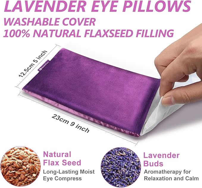 RelaxCoo Lavender Eye Pillow for Relaxation, Yoga, Sleeping, Weighted Eye Mask Heated for Headache, Sinus, Dry Eye Relief, Moist Heat Eyes Compress, Meditation Accessories with Aromatherapy, Pack of 4