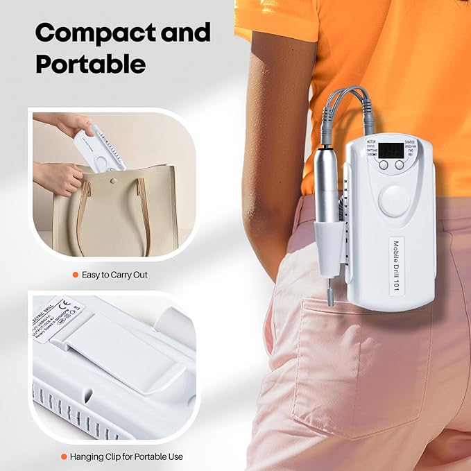Droyek Electric Nail Drill Portable Nail Drill Professional 30000 RPM 13 Salon Quality Drill bits 50 Sanding Bands Portable & Low Noise for Acrylic Nails Gel Polishing Removing Bits Kit for Home Use