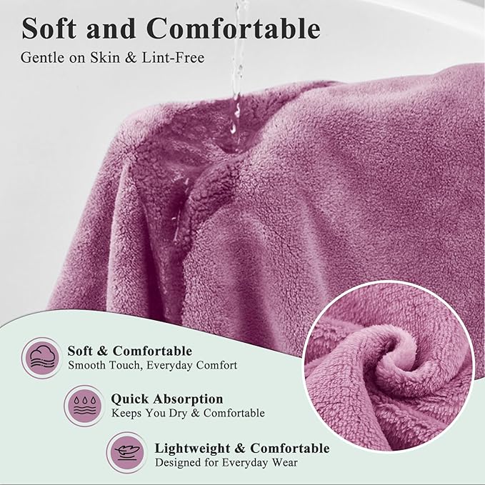 Women’s Adjustable Spa Wrap Towel Set, Microfiber Body Wrap Bathrobe with Matching Hair Towel, Super Absorbent & Quick Dry Shower Wrap for Home, Gym, Pool – Purple(Purple)