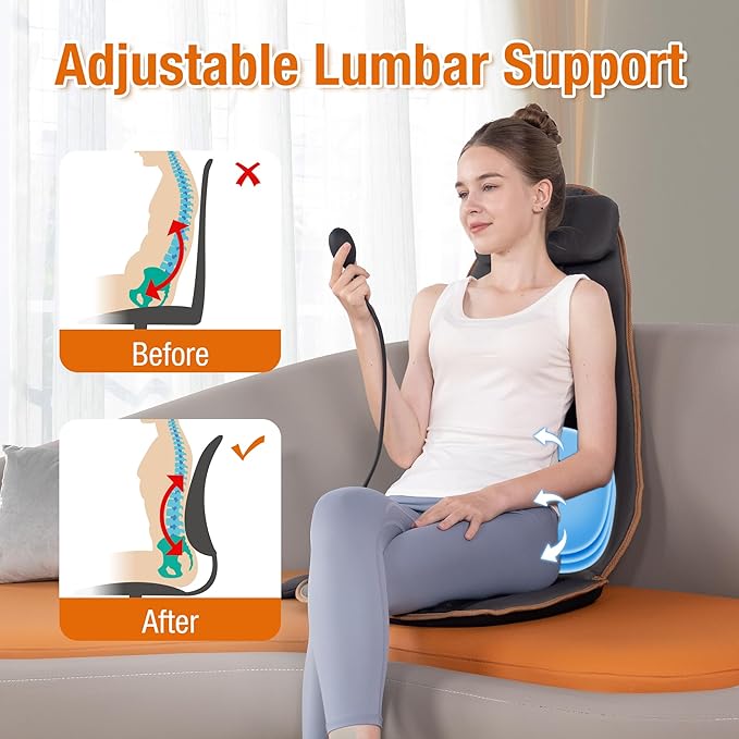 SLOTHMORE Heated Back Massager for Chair, Vibrating Massage Cushion with Heat for Neck, Back & Thighs, Massage Chair Pad for Office Chair, Home Use - Ideal Gifts for Mother Mom Dad