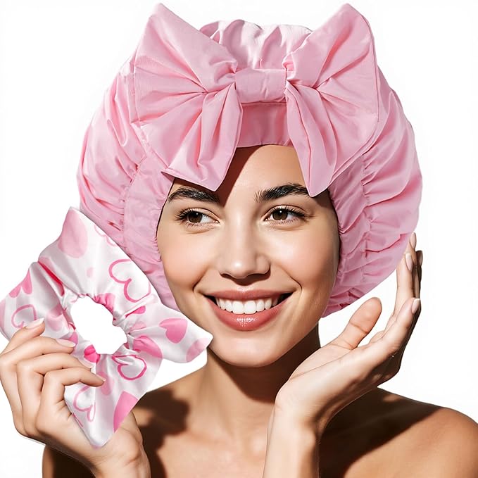 Years Calm Extra Large Shower Cap for Long Thick Hair – Waterproof Double Layer Bath Cap with Satin Lining, Secure Elastic Fit for Braids, Curls & Extensions