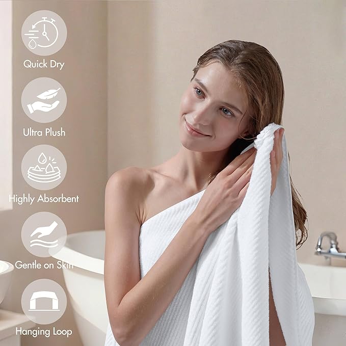 Madison Park 4-Piece Hand Towel Set for Bathroom 18" x 28" Diagonal Ribbed, White - 100% Cotton Soft Quick Dry & Absorbent Gift | Zero Twist, 500 GSM, Oeko-TEX, Hotel Quality