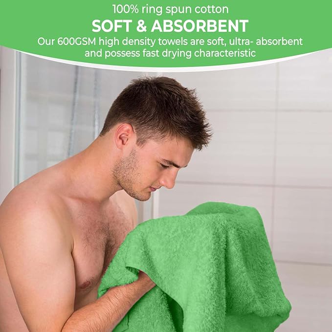 KAHAF COLLECTION 6 Pack Bath Towels Set (27 x 54 Inches) 100% Ring Spun Cotton, Lightweight, Quick Dry, Highly Absorbent Towels (Light Green, (27x54) Inches)