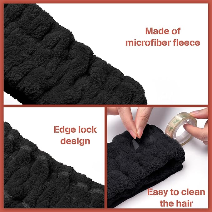 Chuangdi 3 Pieces Spa Headband for Women Facial Makeup Headband Soft Terry Cloth Hairband for Washing Face Mask Spa Shower Gifts(Black)