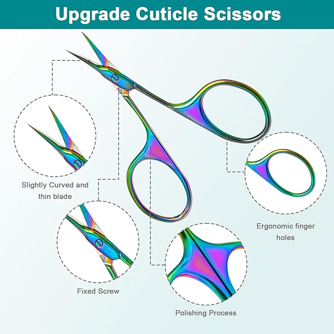 Lermende Cuticle Scissors Extra Fine Curved, Portable Stainless Steel Manicure Scissors with Sharp Curved Blade, Multi-Purpose Russian Manicure Cuticle Trimmer.(Colorful, Round Handle)