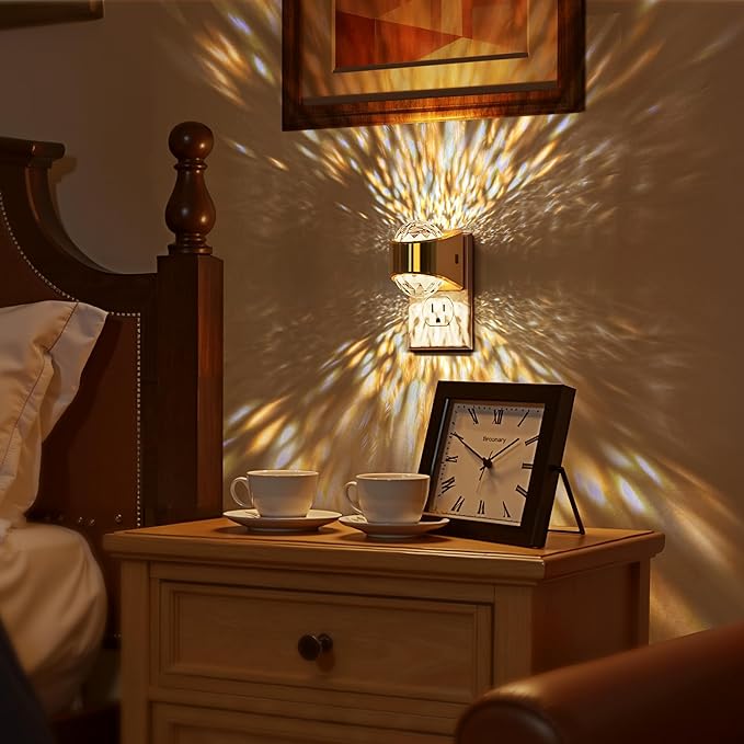 Briignite Night Light, Gold Night Lights Plug into Wall 2 Pack, LED Projector Night Light, Soft White for Bedroom, Dimmable Brightness Dusk to Dawn Nightlight for Bathroom, Gaming Room, Home Decor